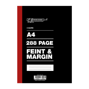 3 Quire A4 Book 288 Feint & Margin Pack of 4